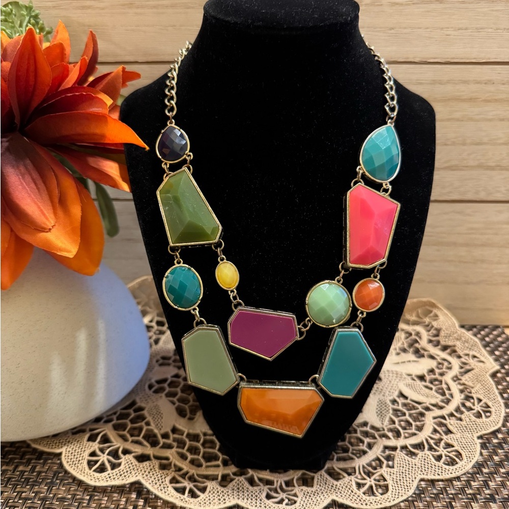 Multicolored Multi Shaped Bib Necklace - image 1